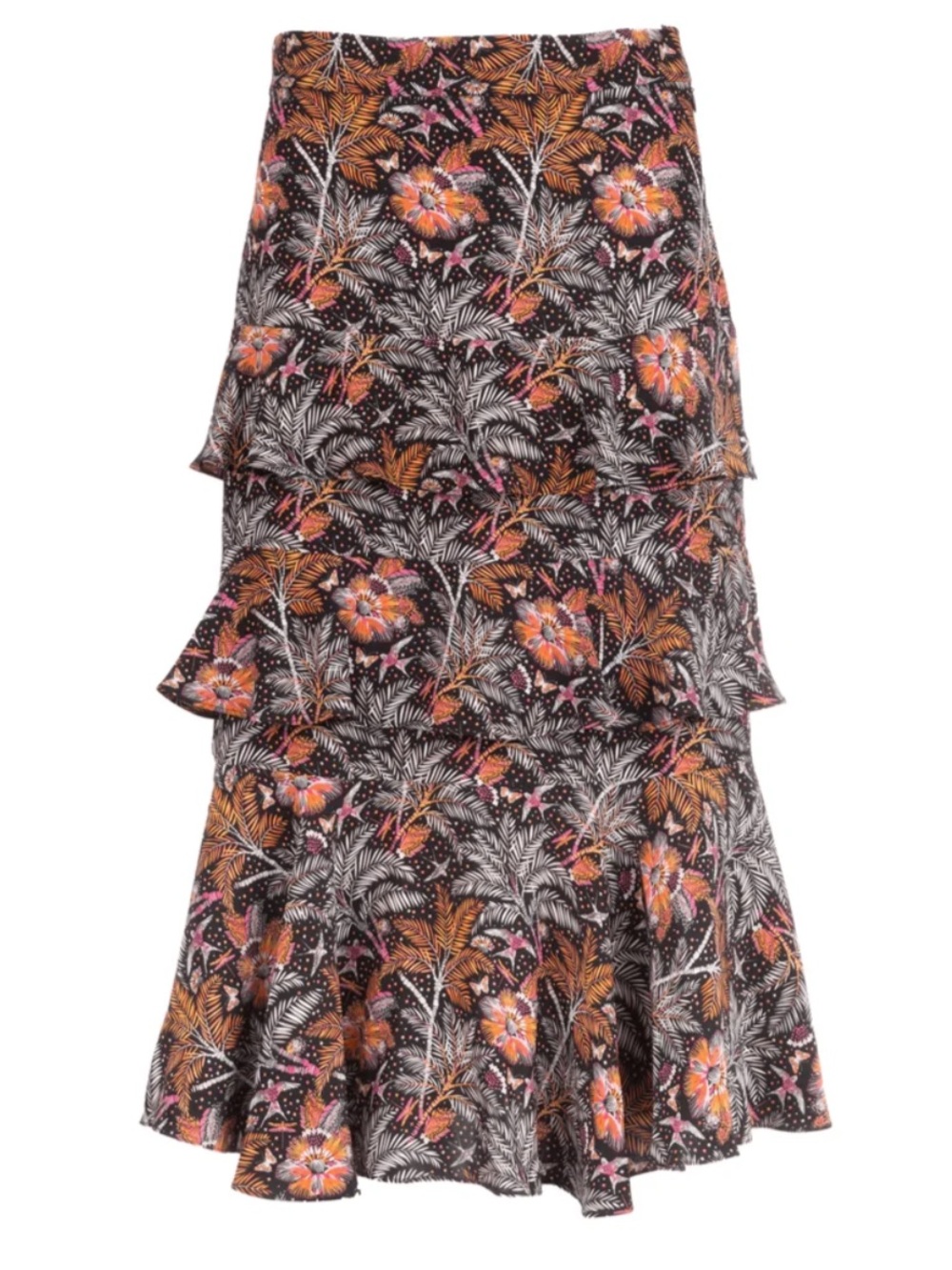Luxury Charlotte Brody Cascade Ruffle Skirt Black Desert Oasis 100% Silk Size 8